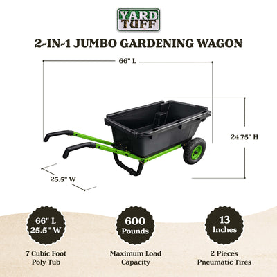 Yard Tuff 7 Cu Ft Poly Yard Cart Wheelbarrow, Tow Behind, 600 Lb Capacity