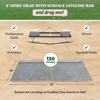 Yard Tuff 6' Spike Drag with Leveling Bar & Drag Mat for ATV/UTVs (Open Box) - VMInnovations