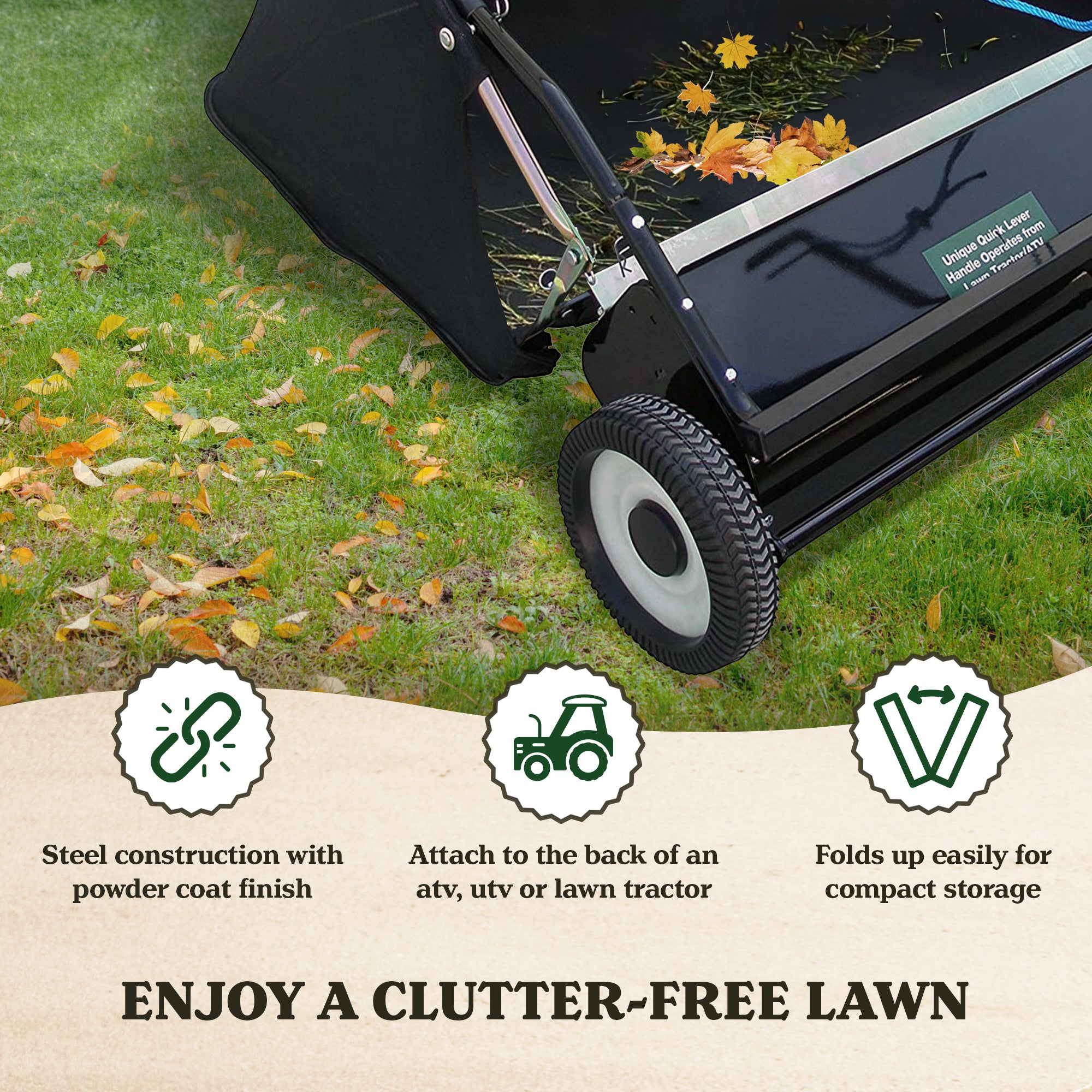 Yard Tuff Quick Assembly Tow Style Lawn Sweeper for Debris and Leave (Open Box) - VMInnovations