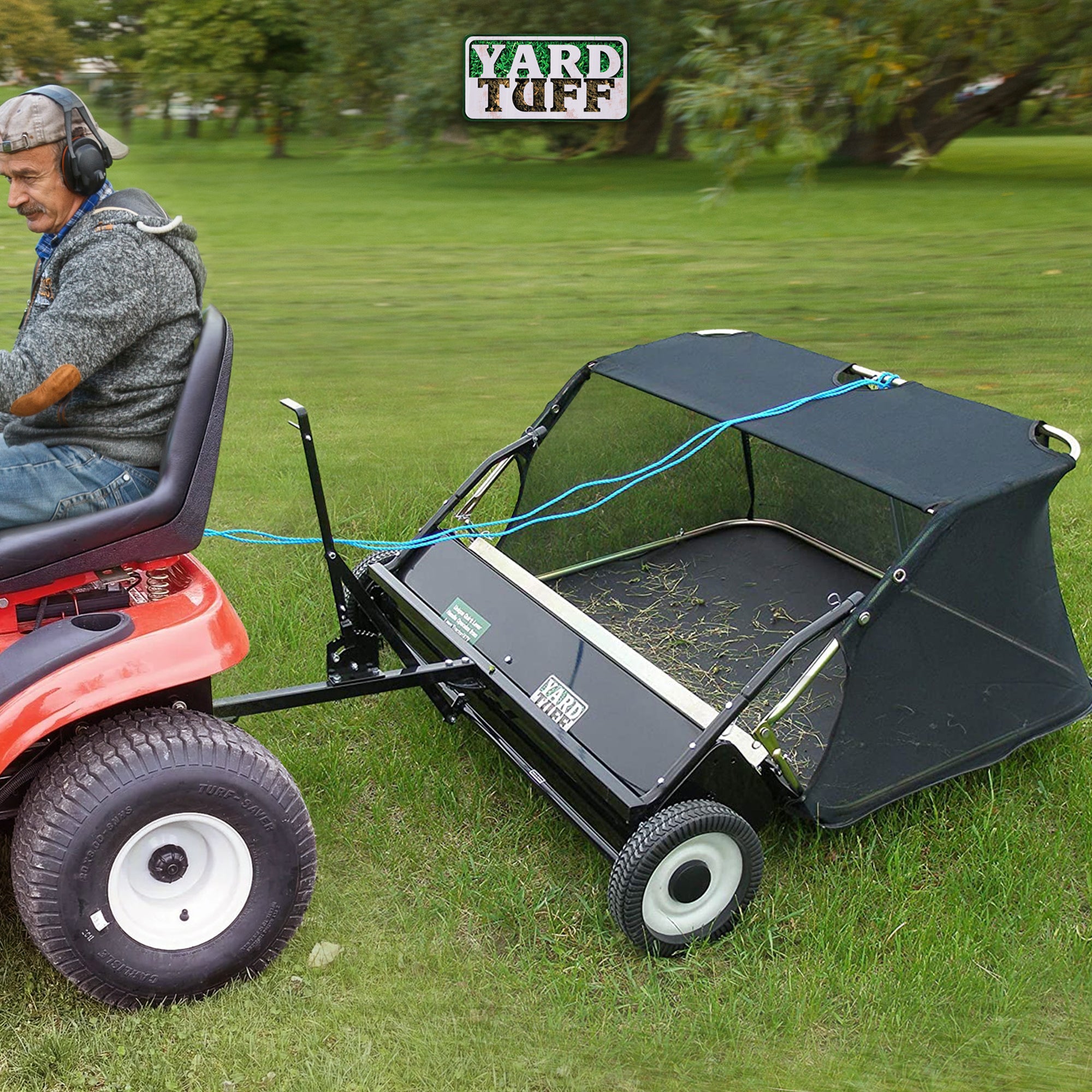 Yard Tuff Quick Assembly Tow Style Lawn Sweeper for Debris and Leave (Open Box) - VMInnovations