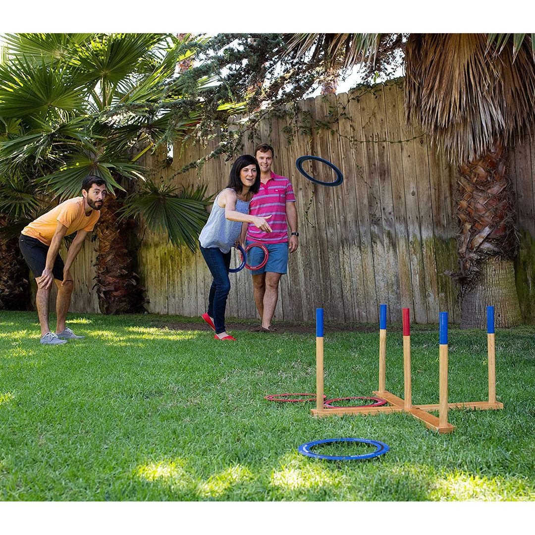 YardGames Outdoor Giant Wooden Ring Toss Lawn Game w/ Soft Touch Throwing Rings