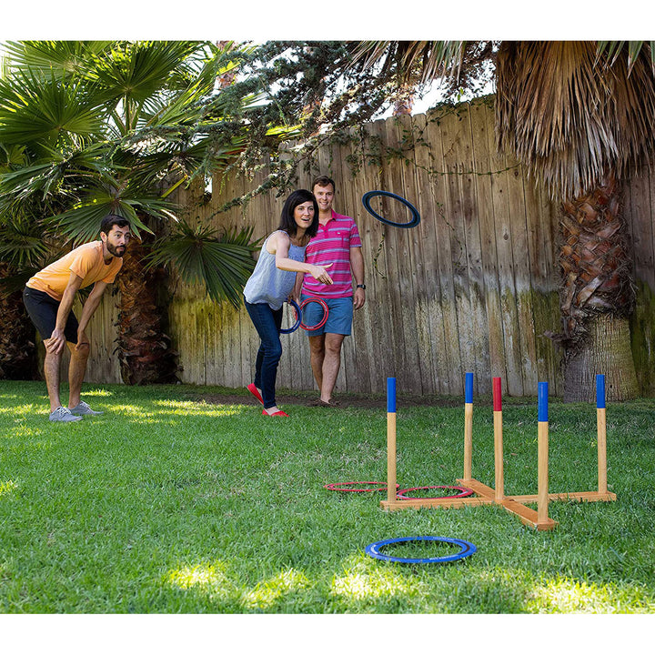 YardGames Outdoor Giant Wooden Ring Toss Lawn Game w/ Soft Touch Throwing Rings