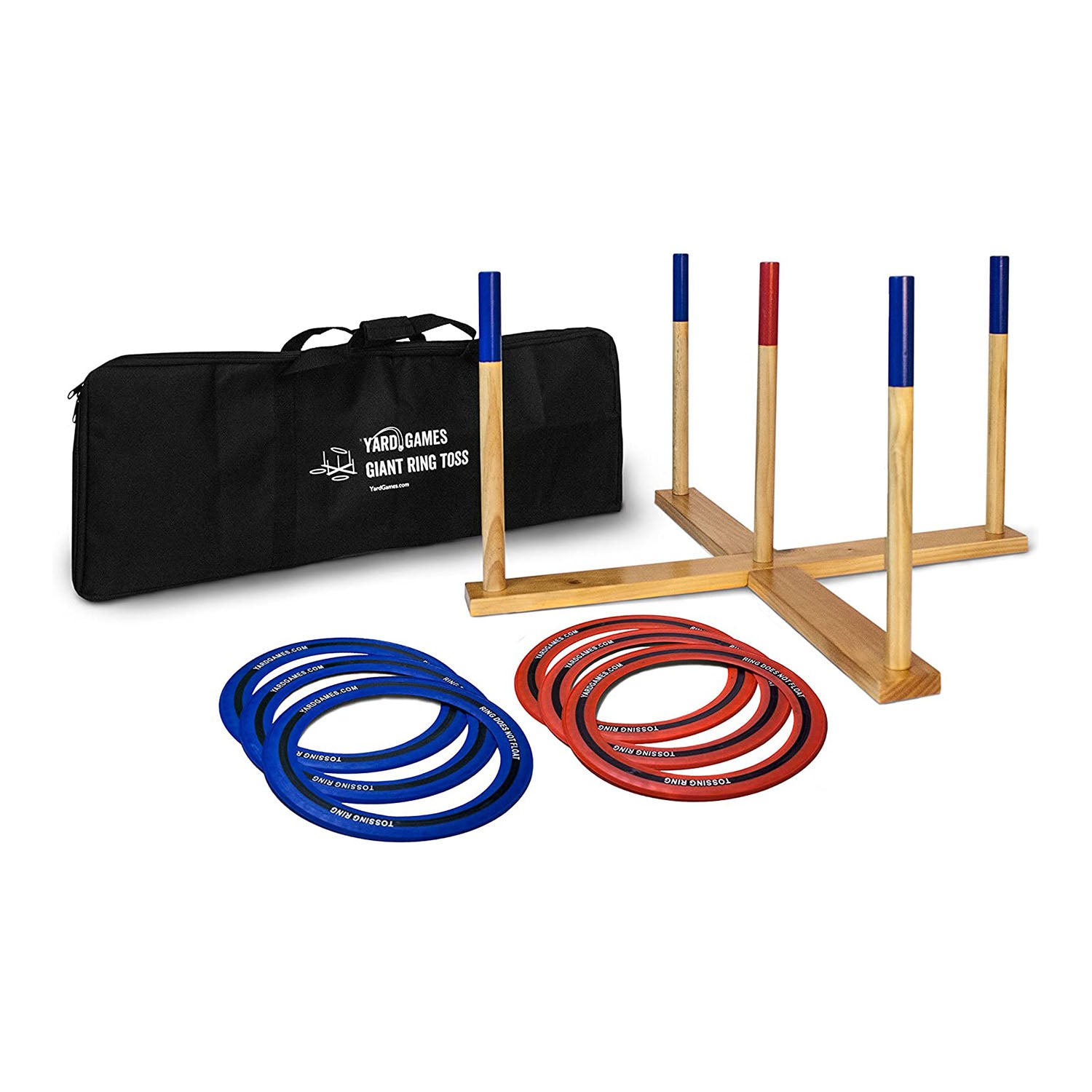 YardGames Giant Wooden Ring Toss Lawn Game w/ Giant Pong Set & Beersbee Game