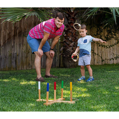 YardGames Portable Outdoor Playground Wooden Ring Toss Game with Carrying Case