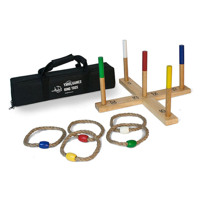 YardGames Outdoor Wooden Ring Toss Game Bundle w/ Giant Wood Dice Activity Set