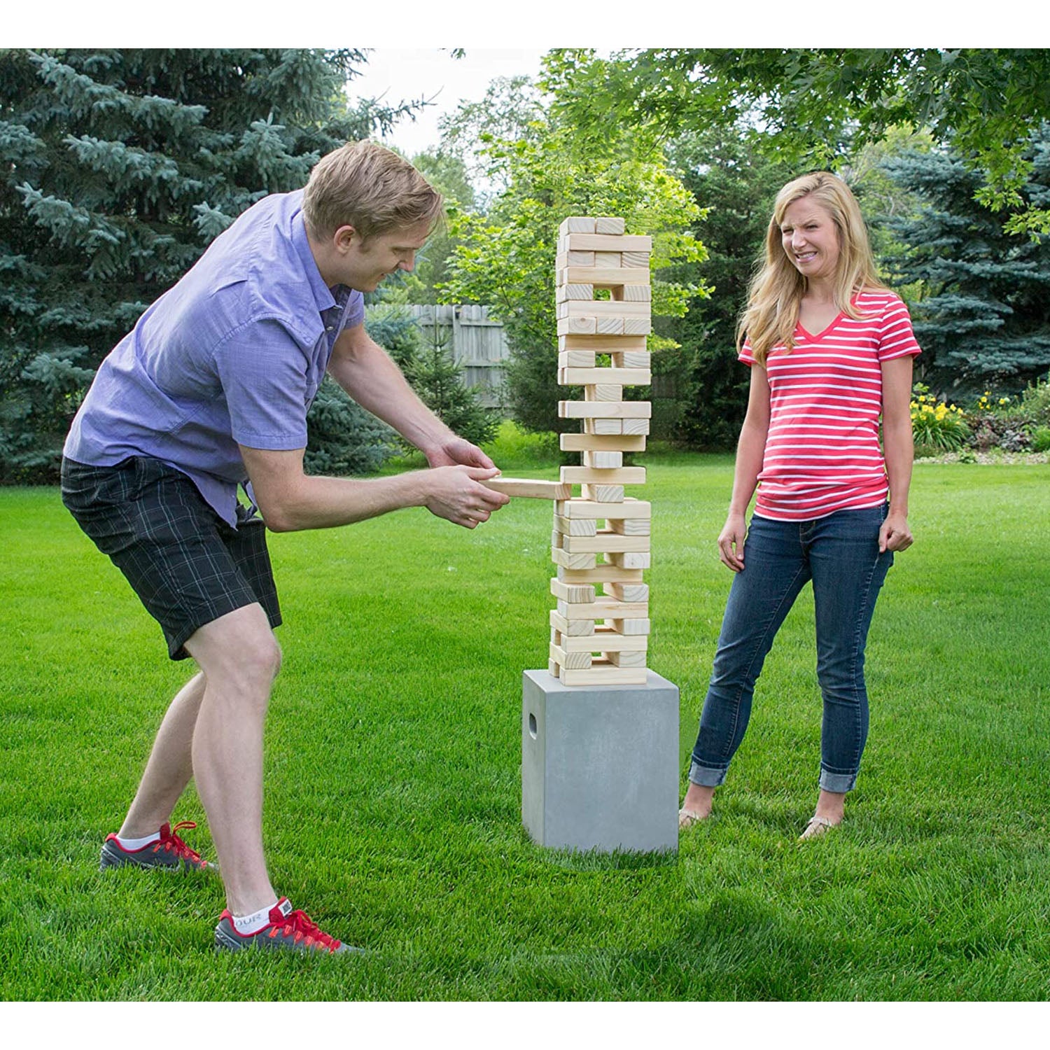 Yard Games Large Jr. Tumbling Timbers 21" Wood Block Stacking Game, Natural - VMInnovations