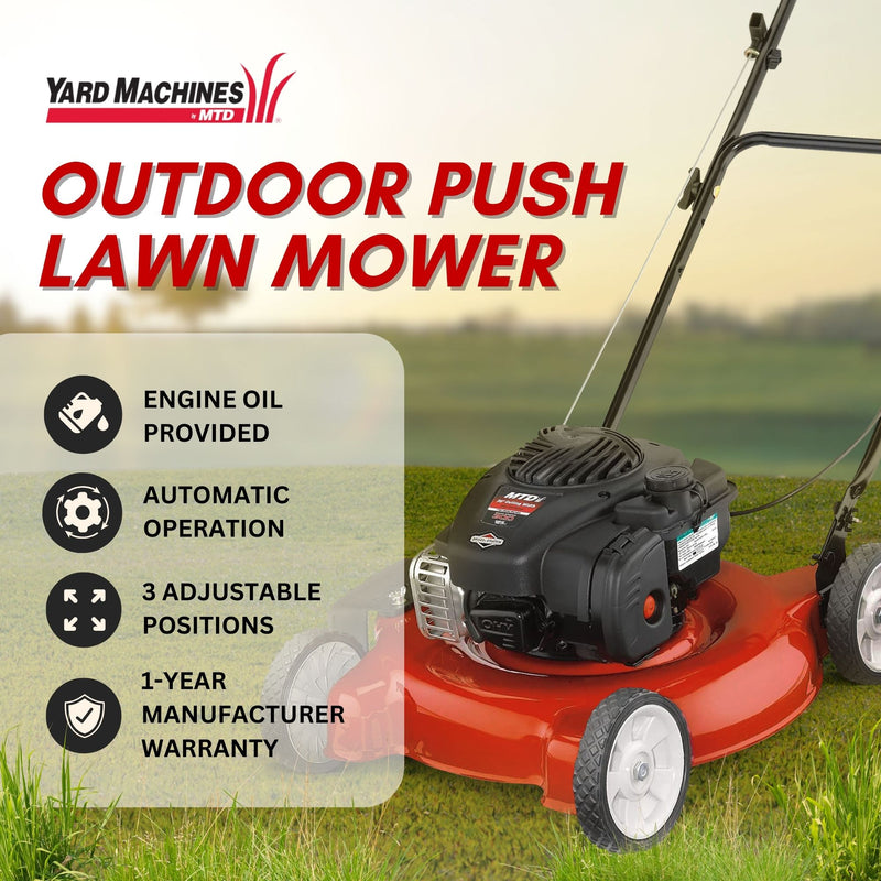 Yard Machines Gas Powered Outdoor 20 Inch Deck Push Lawn Mower with Engine Oil