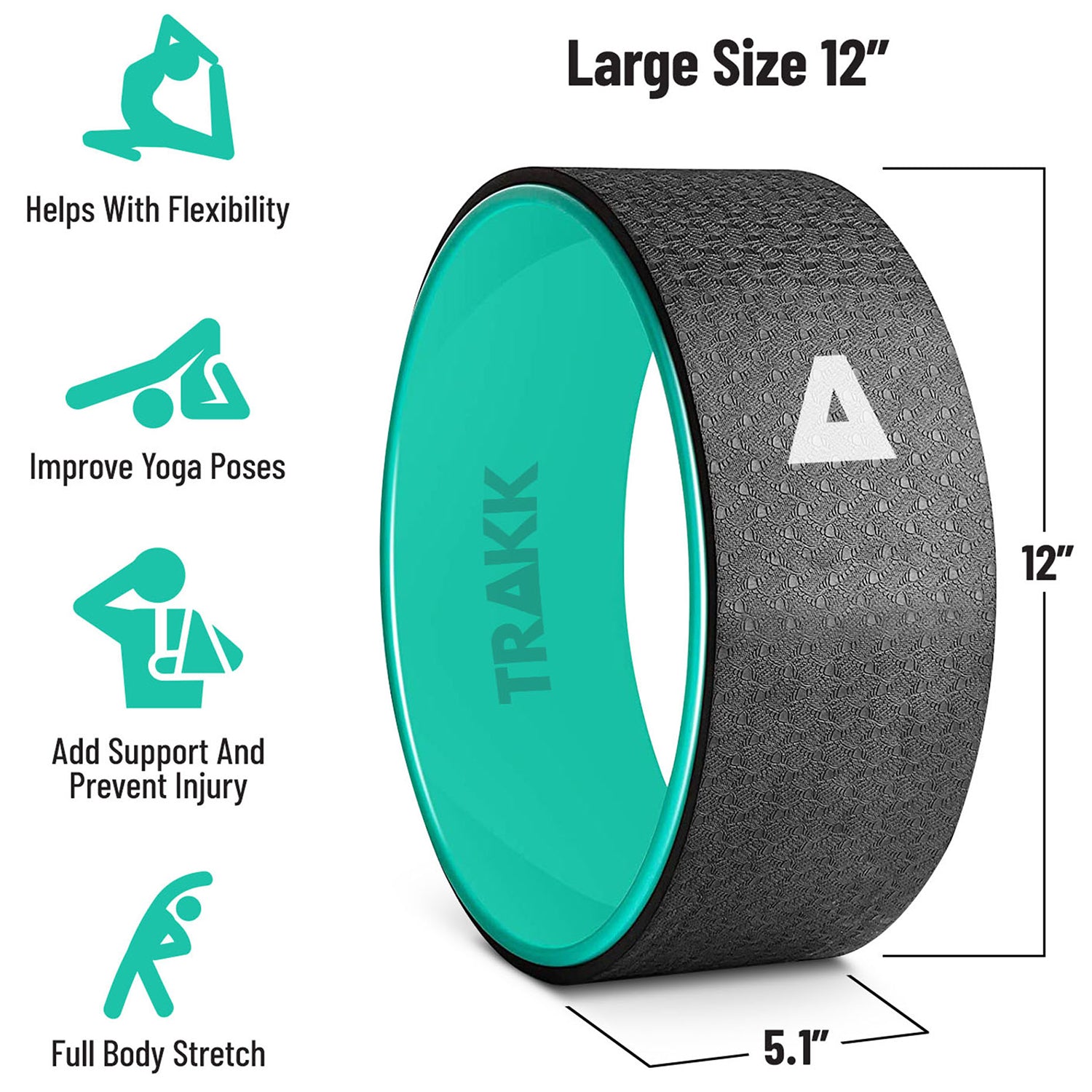 TRAKK Back Pain Relief Stretch Massage Foam Roller Yoga Wheel, 12 Inches, Black