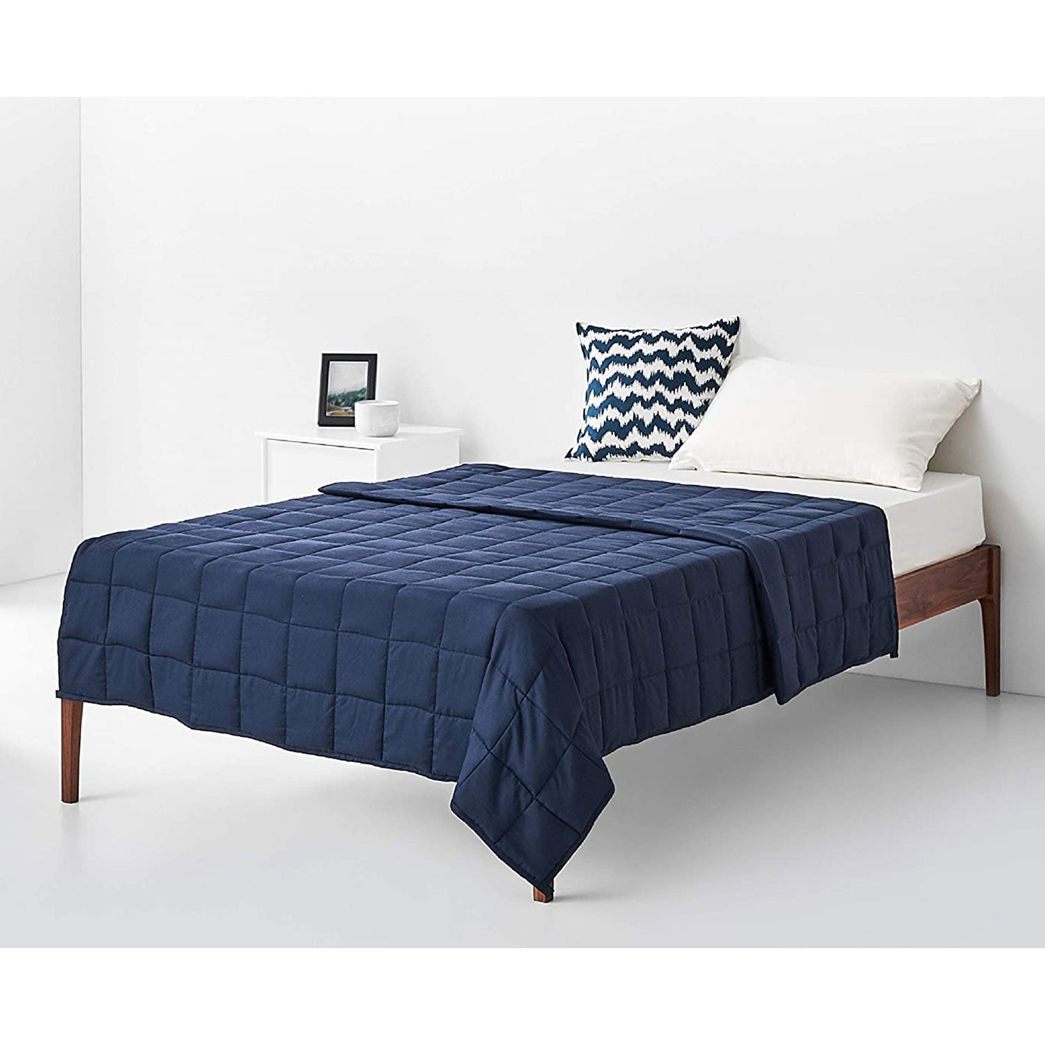 YnM Original Cotton 25 Pound Glass Bead Weighted Blanket, Navy (Open Box) - VMInnovations