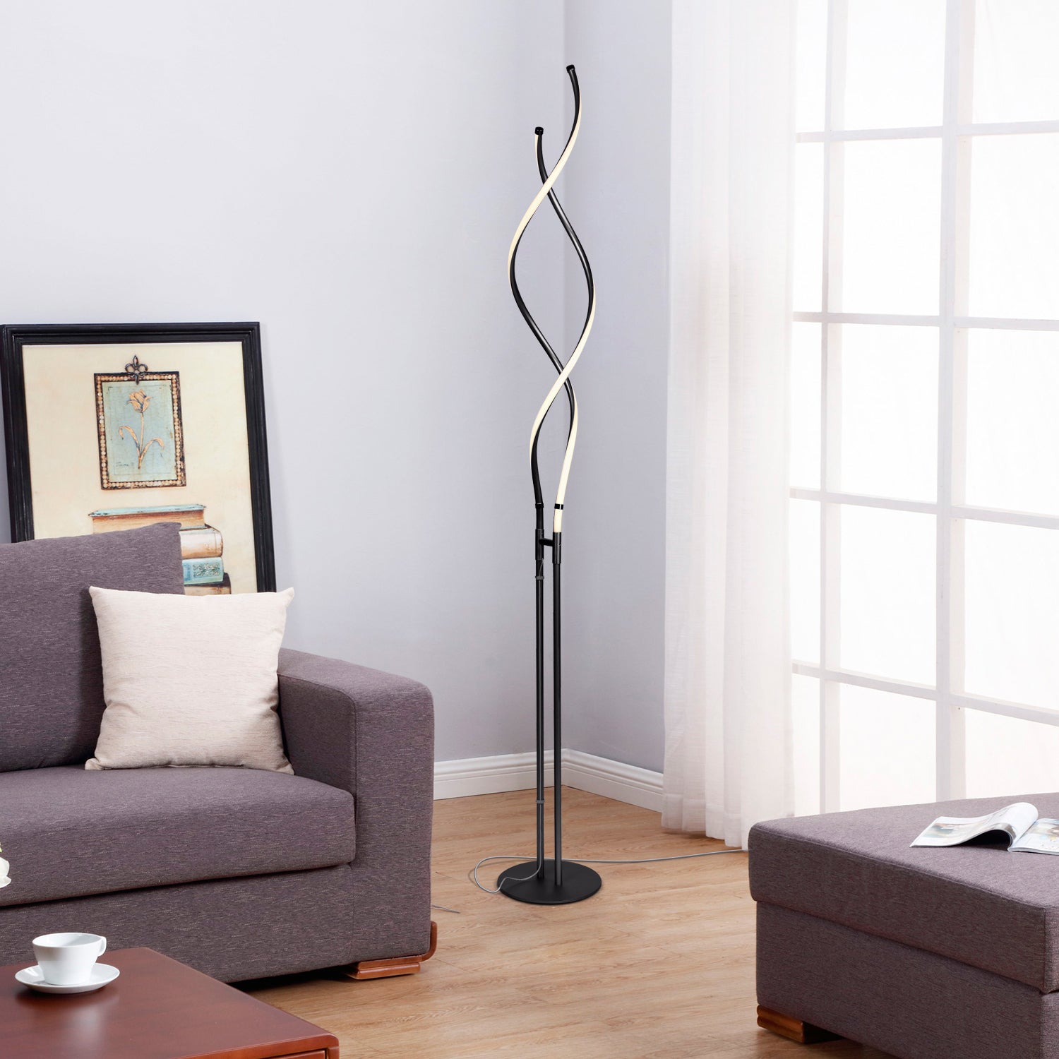 Brightech Embrace LED 2 In 1 Spiral Bright Floor Table Lamp, Jet Black(Open Box) - VMInnovations
