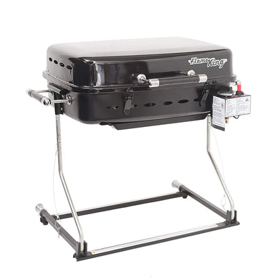 Flame King RV Trailer Mount 214 Square Inch Propane Gas Grill, Black (Used)