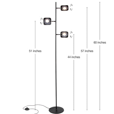 Brightech Tree LED Spotlight Super Bright 3 Light Standing Floor Lamp, Jet Black