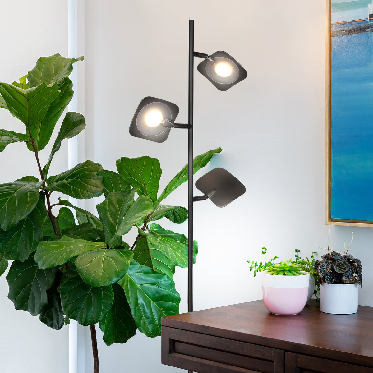 Brightech Tree LED Spotlight Super Bright 3 Light Standing Floor Lamp, Jet Black