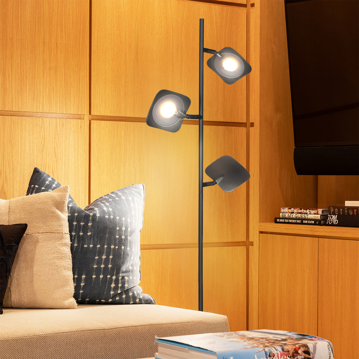 Brightech Tree LED Spotlight Super Bright 3 Light Standing Floor Lamp, Jet Black
