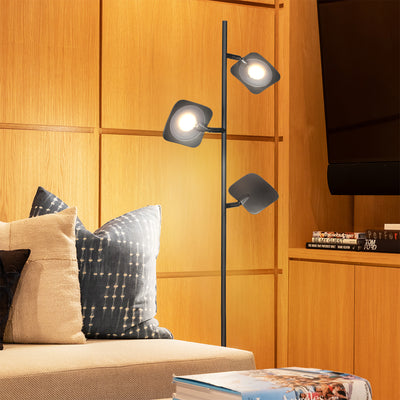 Brightech Tree LED Spotlight Super Bright 3 Light Standing Floor Lamp, Jet Black