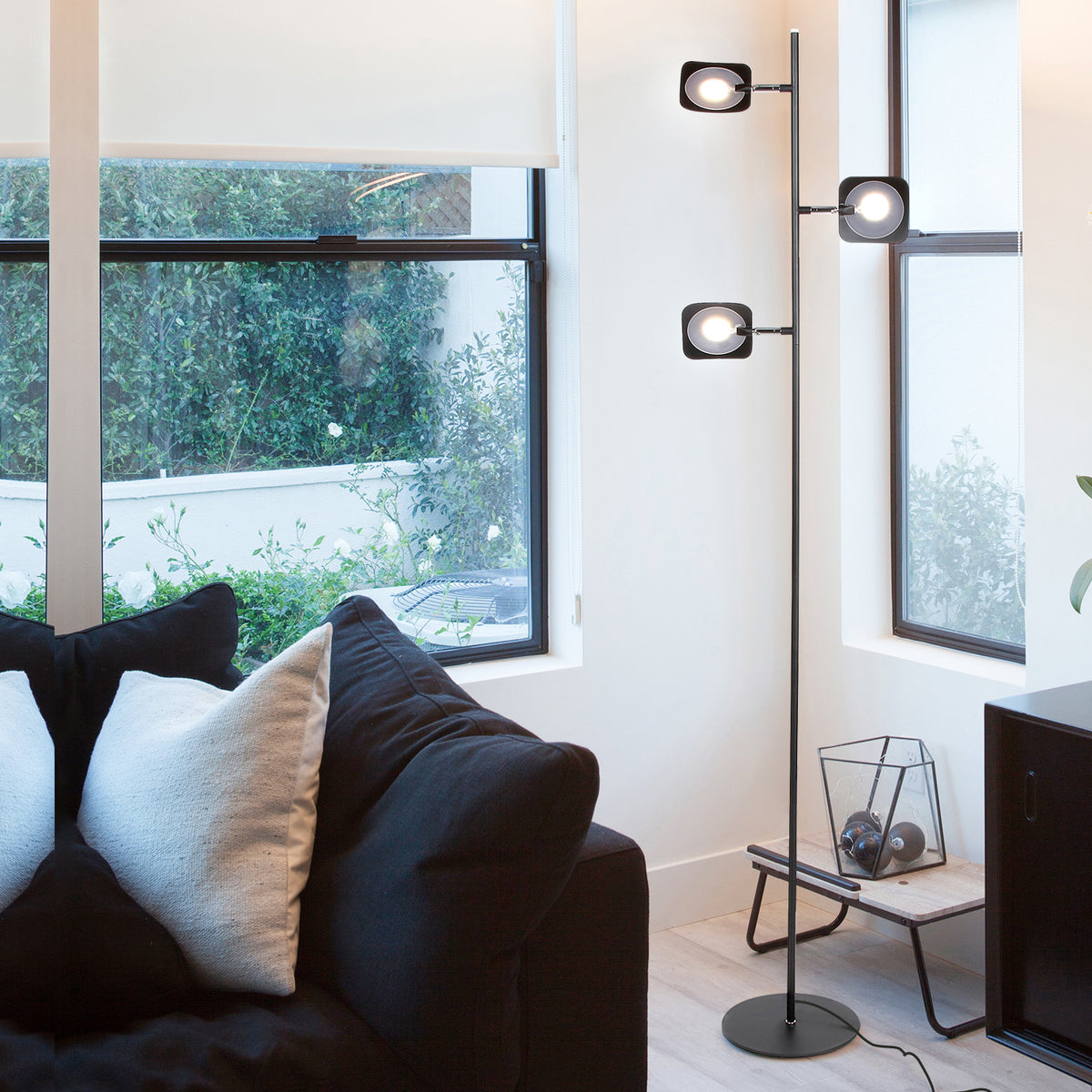 Brightech Tree LED Spotlight Super Bright 3 Light Standing Floor Lamp, Jet Black