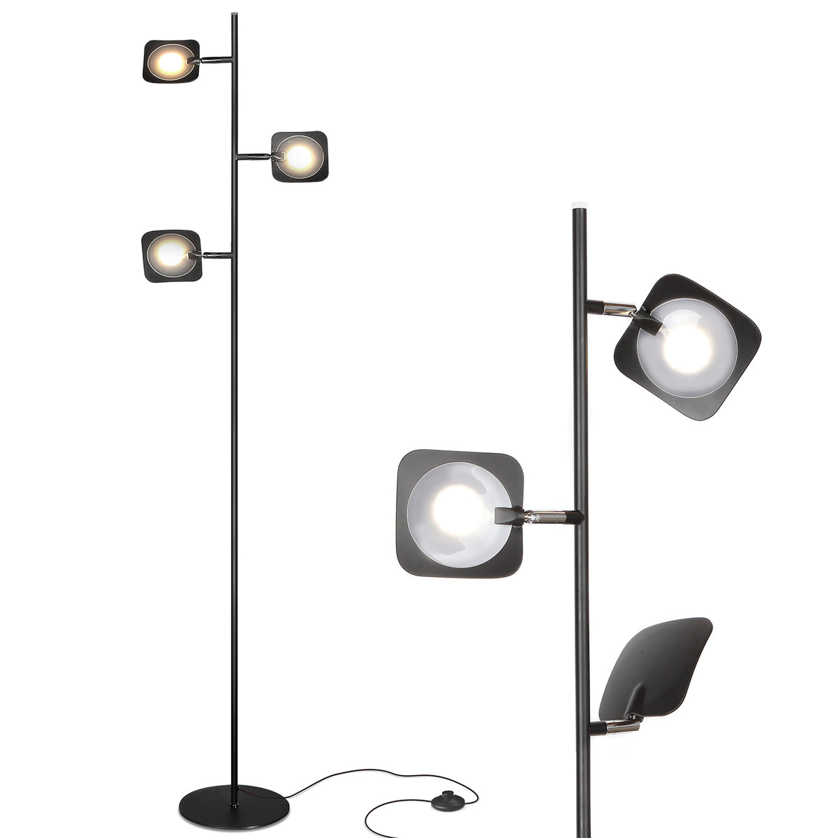 Brightech Tree LED Spotlight Super Bright 3 Light Standing Floor Lamp, Jet Black