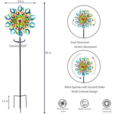 Hourpark Rainbow Series Outdoor Decor Fading Flower Wind Spinner (Open Box) - VMInnovations