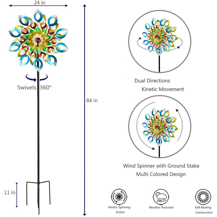 Hourpark Rainbow Series Outdoor Decor Fading Flower Wind Spinner (Open Box)