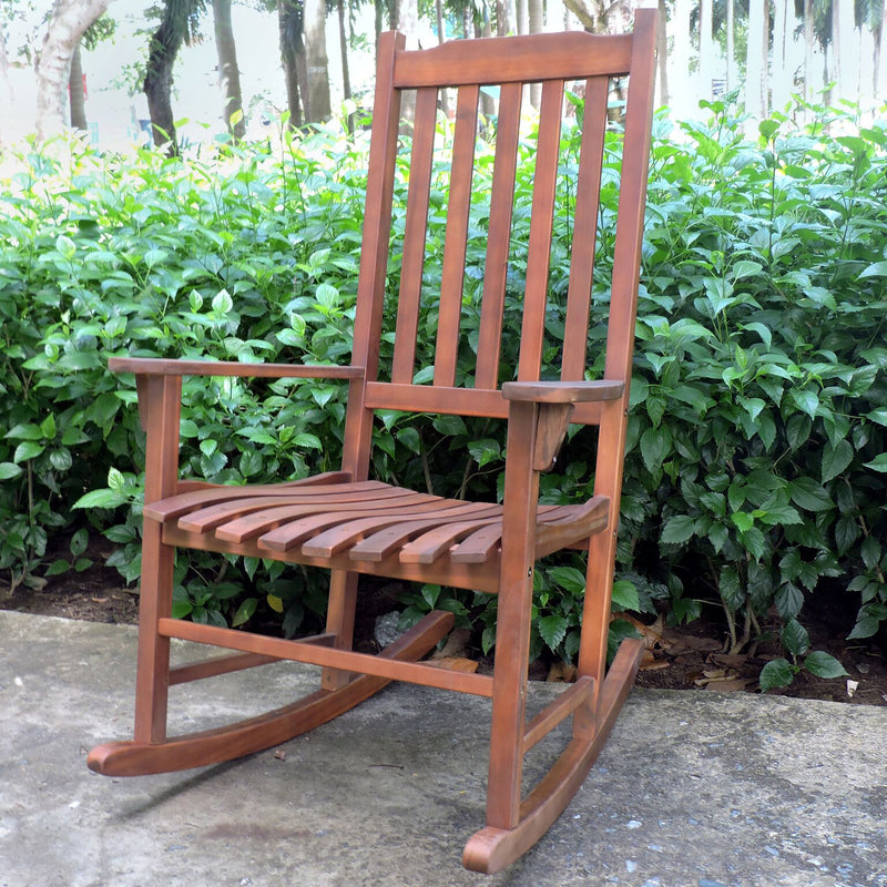Northbeam Indoor Outdoor Acacia Wood Traditional Rocking Chair, Natural Stained