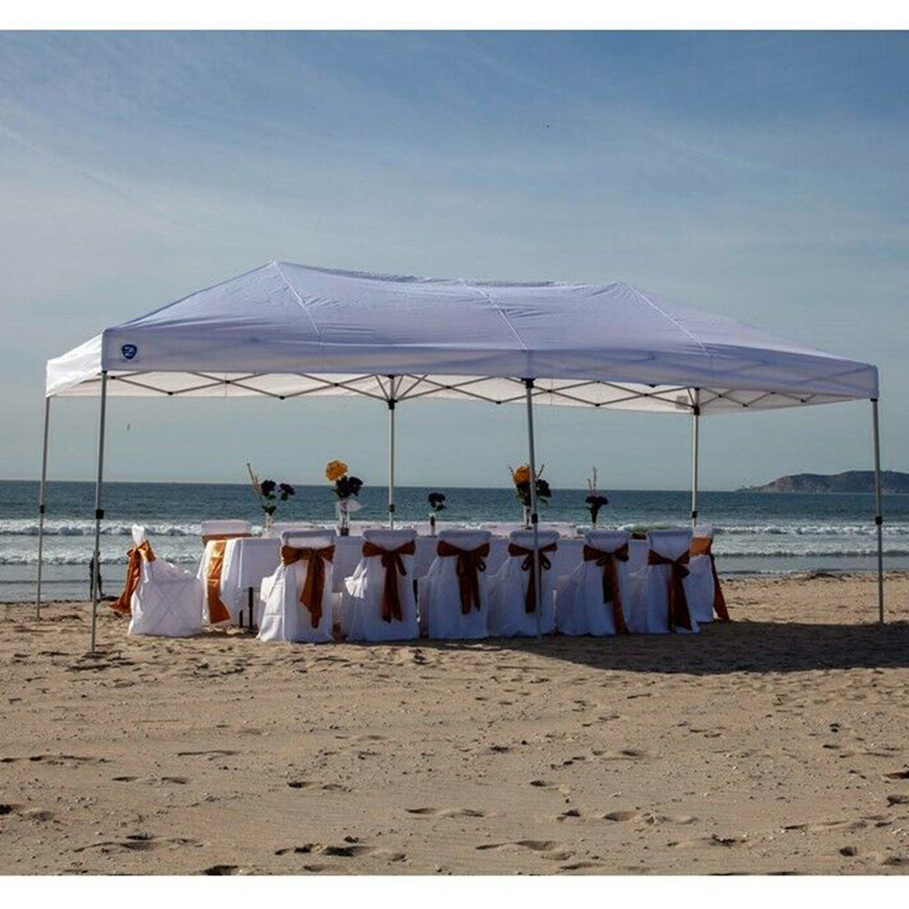 Z-Shade 20 x 10 Foot Pop Up Canopy Tent, White & Leg Wrap Weight Bags, Set of 4