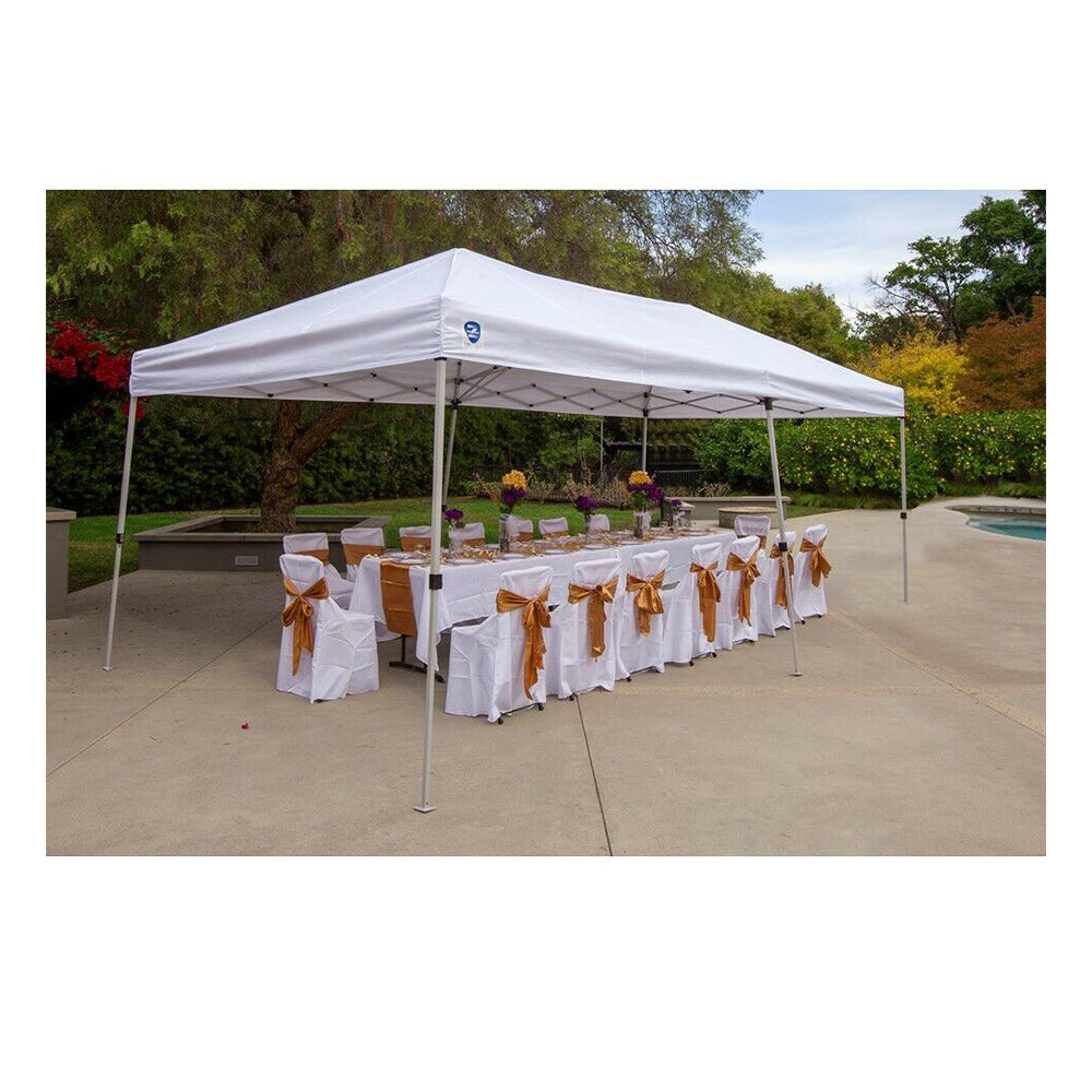 Z-Shade 20 x 10 Foot Pop Up Canopy Tent, White & Leg Wrap Weight Bags, Set of 4