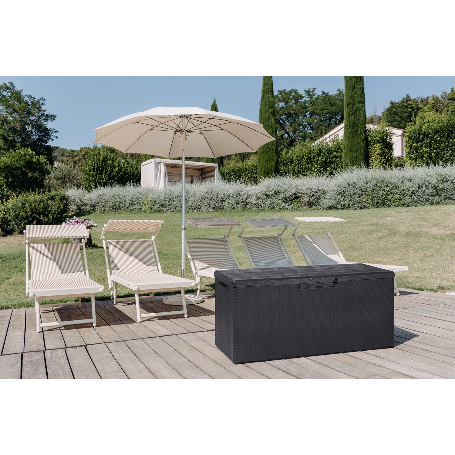 Toomax Z175E097 Portofino Durable 90 Gal Novel Resin Outdoor Deck Box, (2 Pack) - VMInnovations