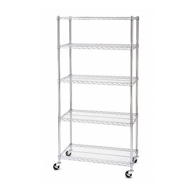 SafeRacks 18 x 36 x 72" 5 Tier Steel Wire Storage Shelving Rack w/Wheels, Silver - VMInnovations