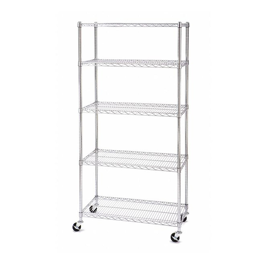 SafeRacks 18 x 36 x 72" 5 Tier Steel Wire Storage Shelving Rack w/Wheels, Silver - VMInnovations