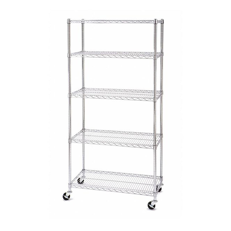 SafeRacks 18x36x72" 5 Tier Steel Wire Shelving Rack w/Wheels, Silver (Used)