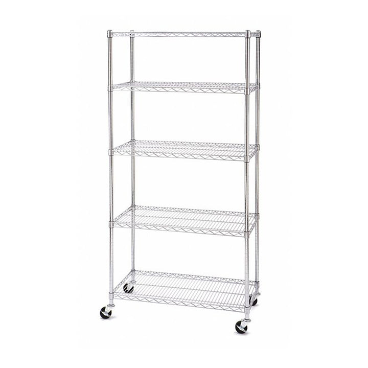 SafeRacks 18 x 36 x 72" 5 Tier Steel Wire Storage Shelving Rack w/Wheels, Silver