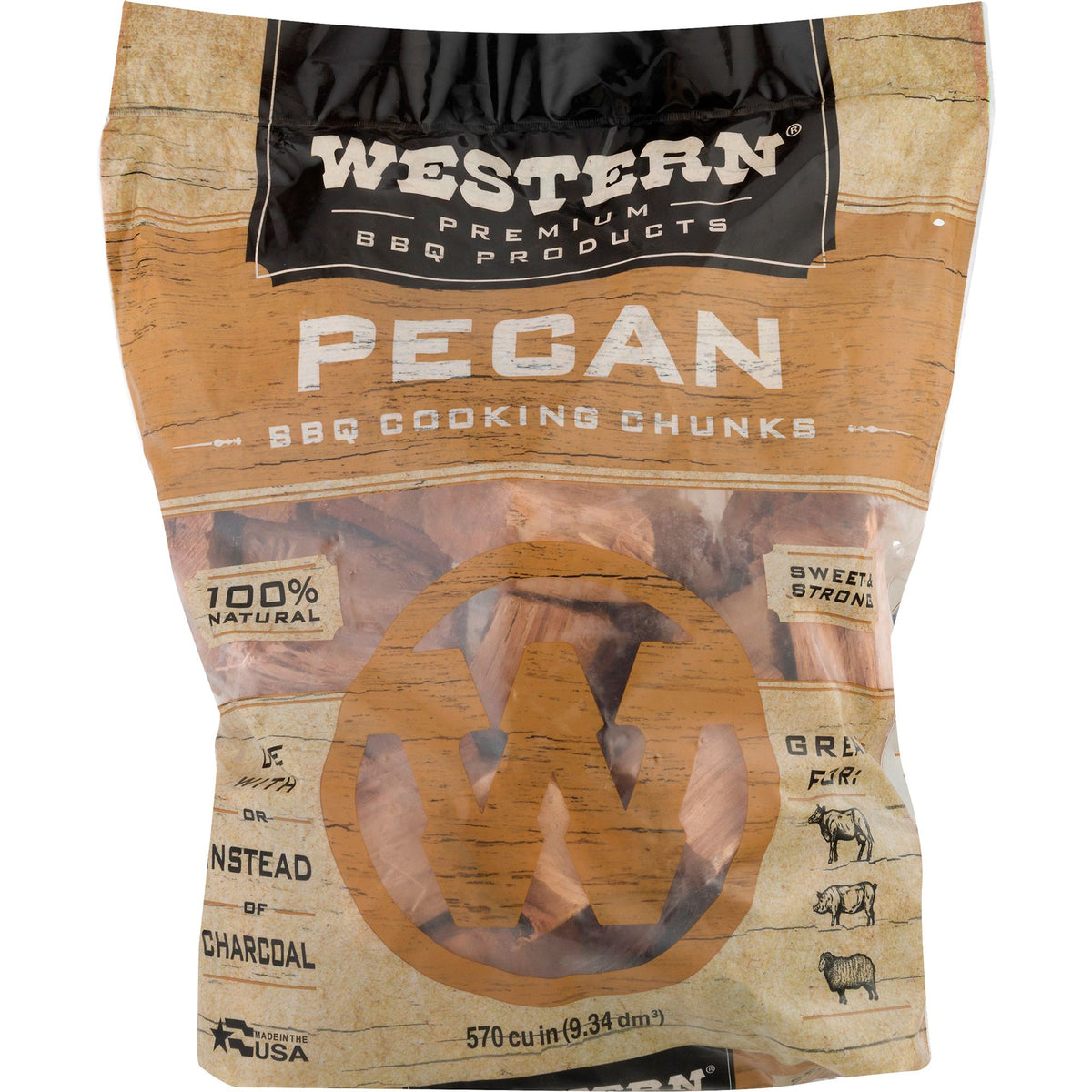 Western Premium BBQ Products Pecan Barbecue Cooking Chunks, 570 Cubic Inches
