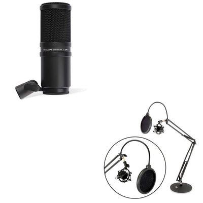 Zoom ZDM-1 Dynamic Audio Recorder Microphone + Pyle Microphone Desktop Stand