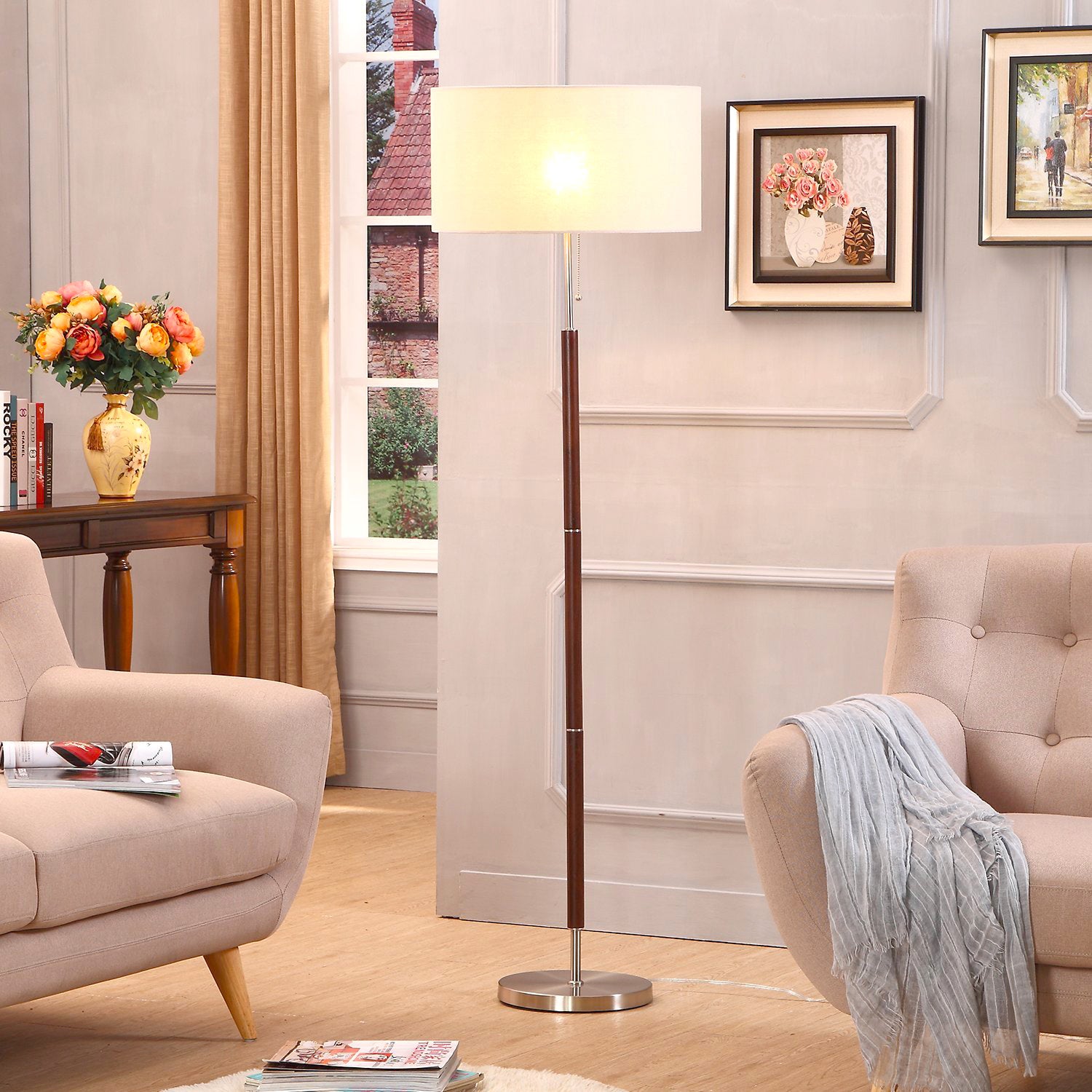 Brightech Carter Mid Century 65" Standing Pole LED Floor Lamp, Wood (Open Box) - VMInnovations