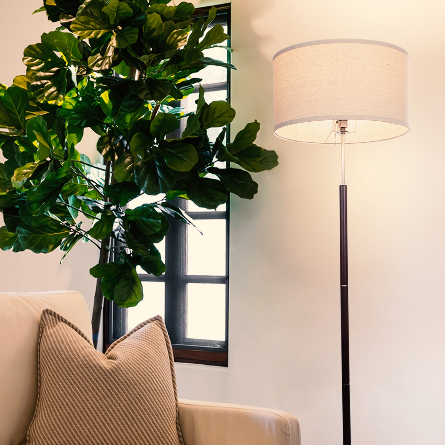 Brightech Carter Mid Century 65" Standing Pole LED Floor Lamp, Wood (Open Box) - VMInnovations