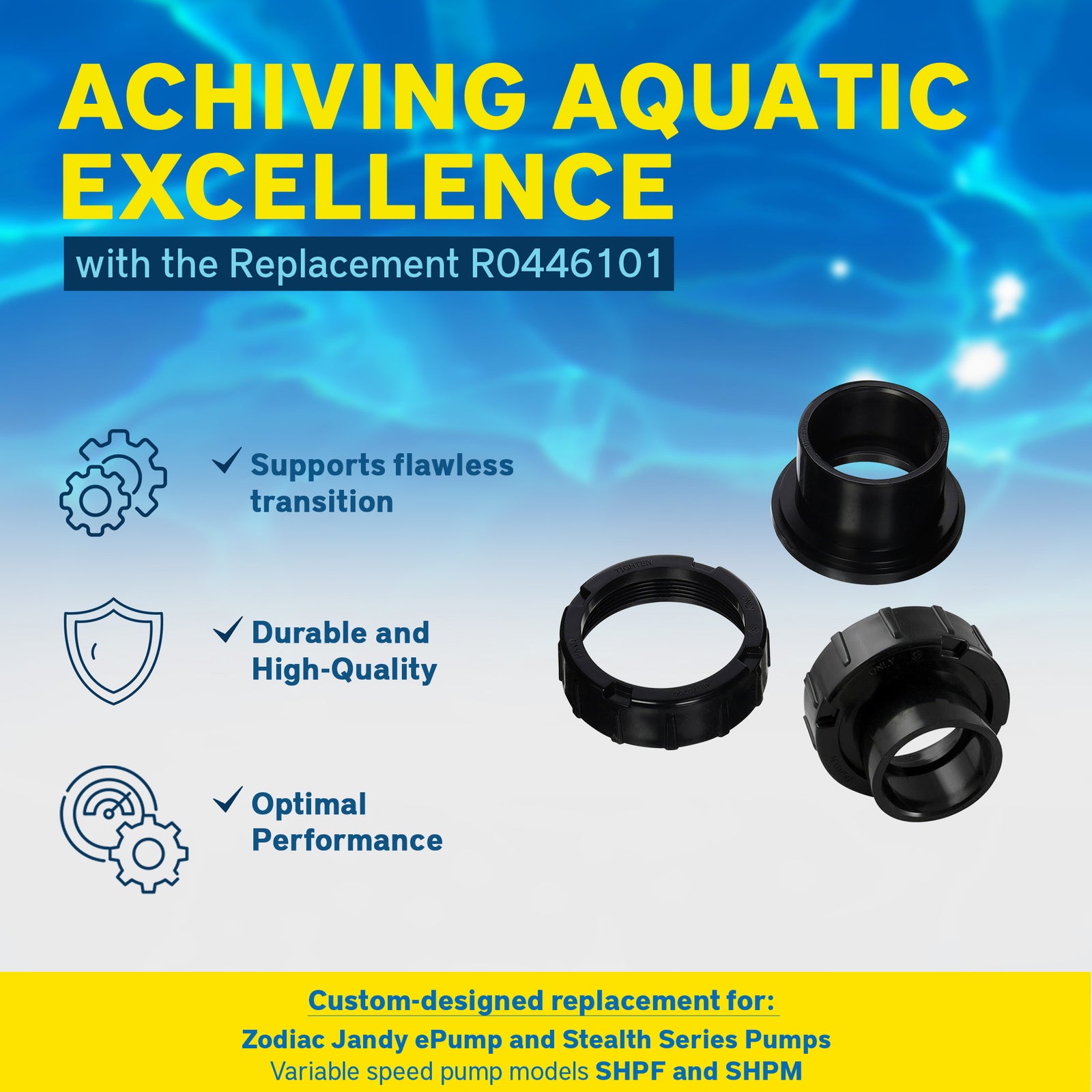 Zodiac 2 x 2-1/5" Tail Piece w/ O Ring & Coupling Nut Replacement for SHPF, SHPM (Open Box) - VMInnovations