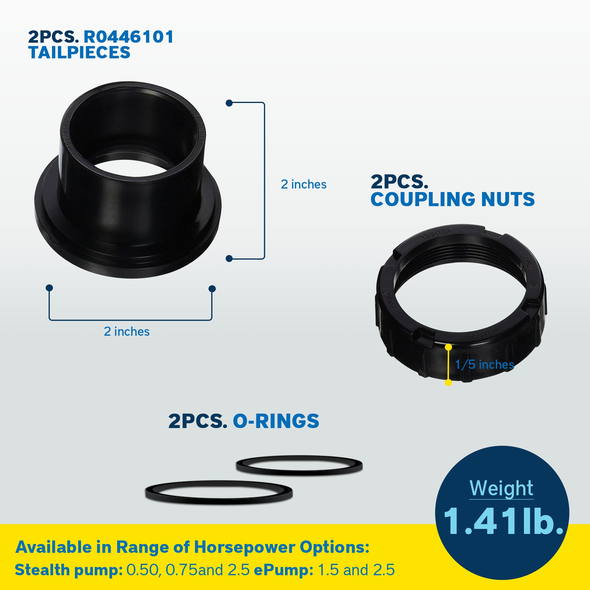 Zodiac 2 x 2-1/5" Tail Piece w/ O Ring & Coupling Nut Replacement for SHPF, SHPM (Open Box) - VMInnovations