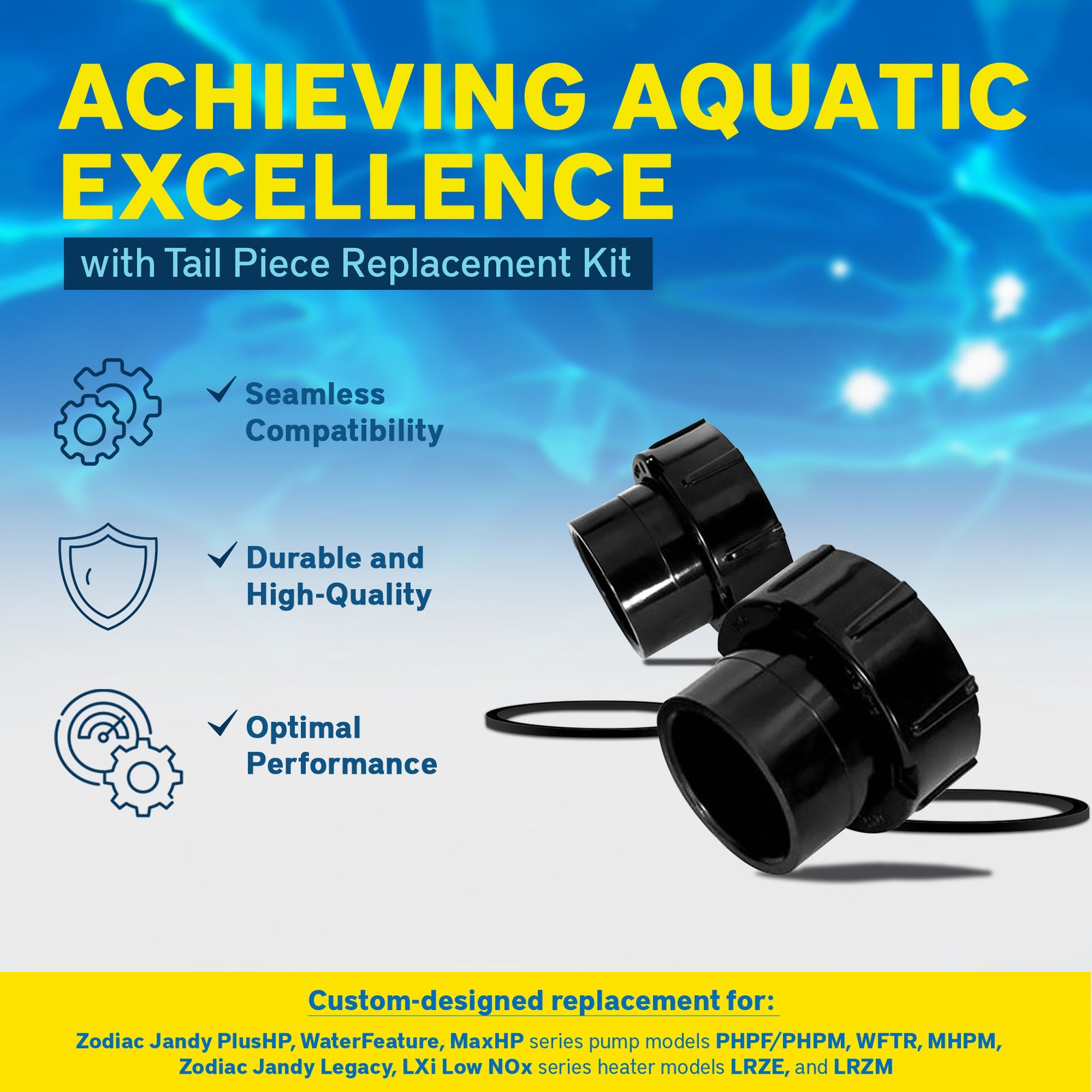 Zodiac 2 x 2-1/2" Tail Piece Kit for Jandy Pool/Spa Heaters, Black (Open Box) - VMInnovations