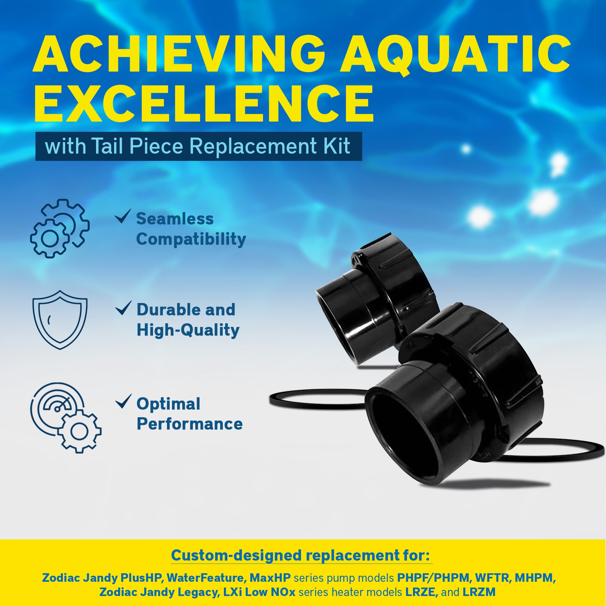 Zodiac 2 x 2-1/2" Tail Piece Kit for Jandy Pool/Spa Heaters, Black (Open Box) - VMInnovations