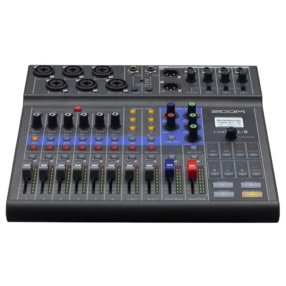 Zoom LiveTrak L-8 8 Channel Digital Audio Recorder & Mixer with Zeikos Sling Bag