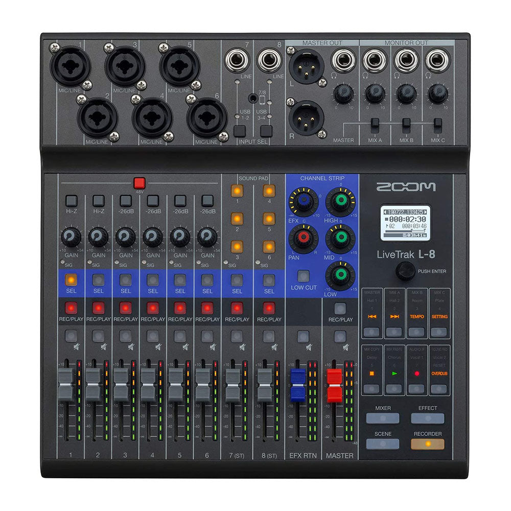 Zoom LiveTrak L-8 8 Channel Digital Audio Recorder & Mixer with Zeikos Sling Bag