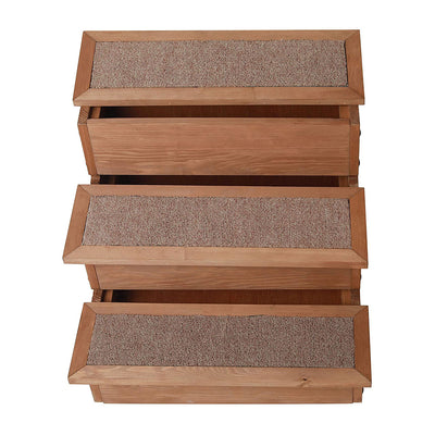 Zoovilla Yorkshire Pet Dog Wooden Carpeted Step Stair with Storage, Natural Wood