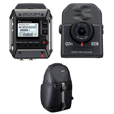 Zoom F1 Digital Audio Recorder with Mic, Q2N4K Compact 4K Camera & Bag, Black