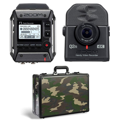 Zoom F1 Digital Audio Recorder with Mic, Q2N4K Compact 4K Camera & Case, Camo