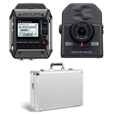 Zoom F1 Digital Audio Recorder with Mic, Q2N4K Compact 4K Camera & Case, White