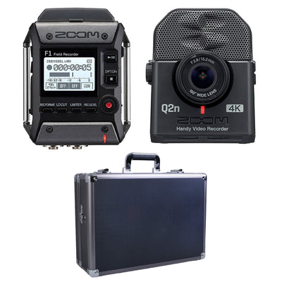 Zoom F1 Digital Audio Recorder with Mic, Q2N4K Compact 4K Camera & Case, Black