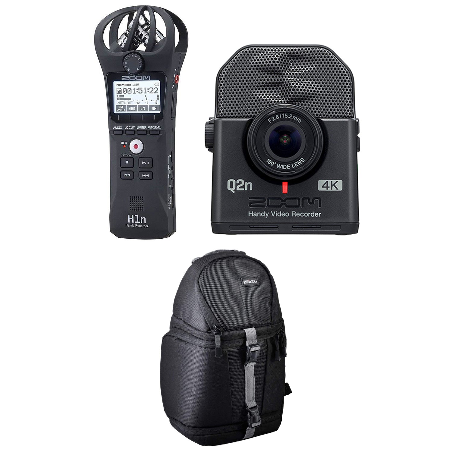 Zoom H1N Wireless Digital Audio Recorder, Q2N4K Compact 4K Camera & Bag, Black