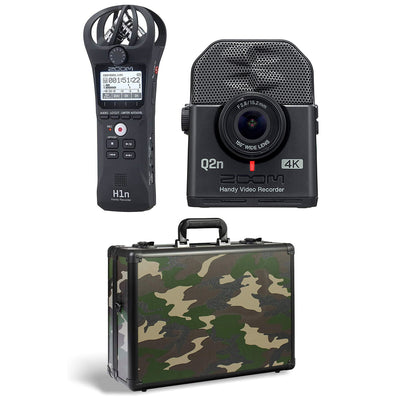 Zoom H1N Wireless Digital Audio Recorder, Q2N4K Compact 4K Camera & Case, Camo