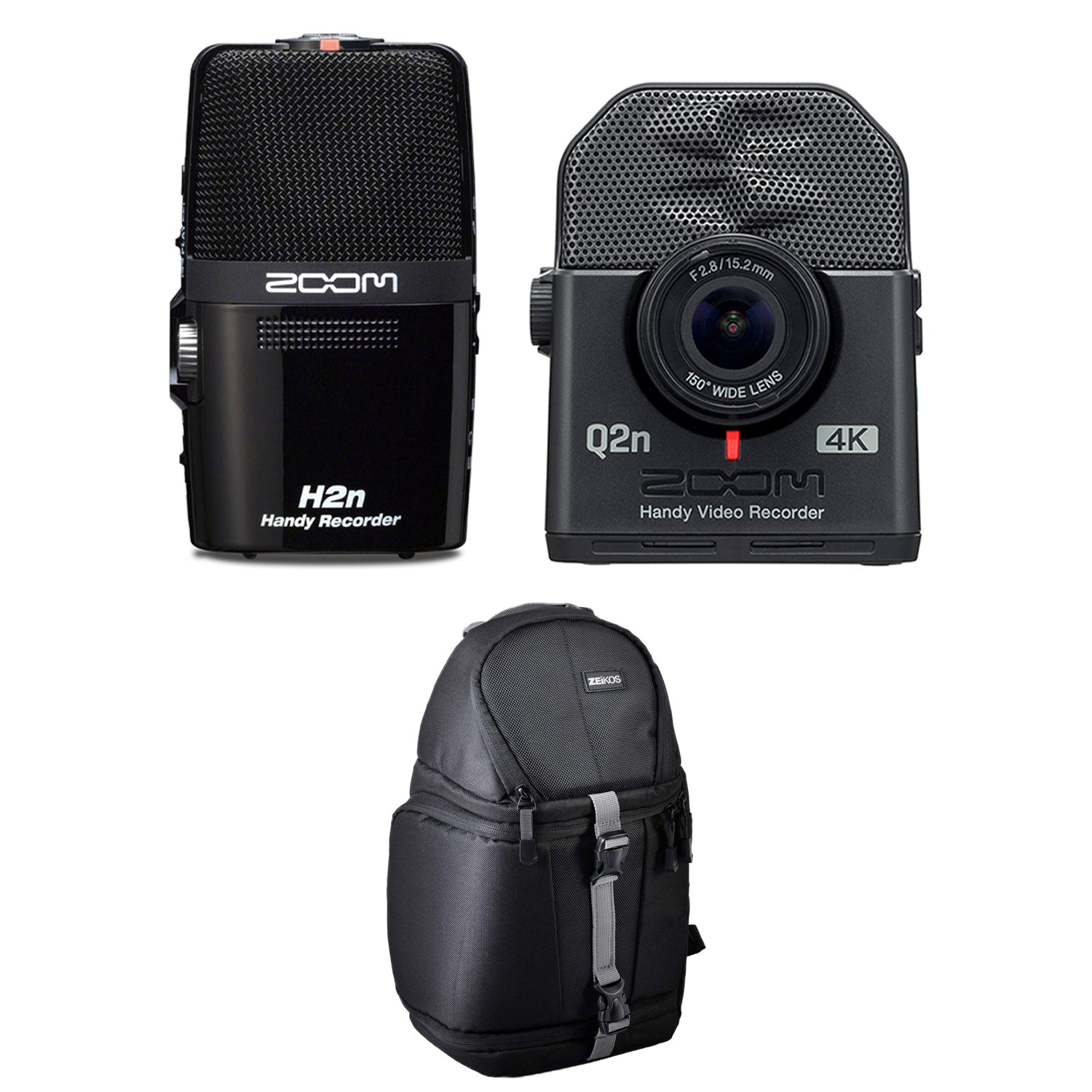 Zoom H2N 4 Track Digital Audio Recorder, Q2N4K Compact 4K Camera & Bag, Black