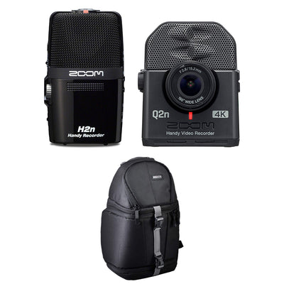 Zoom H2N 4 Track Digital Audio Recorder, Q2N4K Compact 4K Camera & Bag, Black